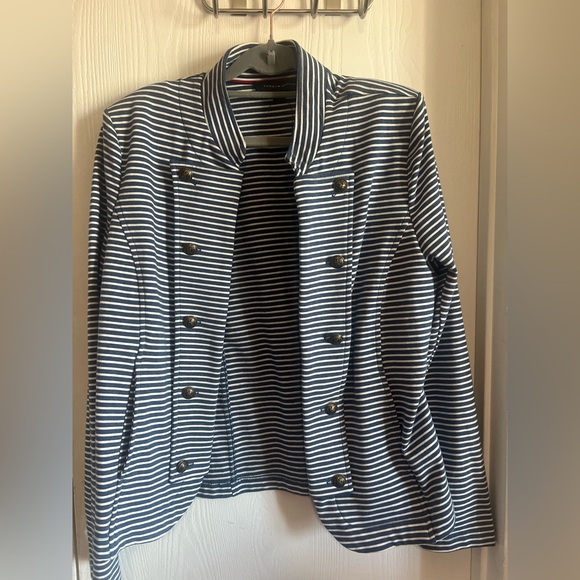 Tommy Hilfiger Navy and White Striped Military Band Jacket Nautical Size XL - Picture 2 of 13